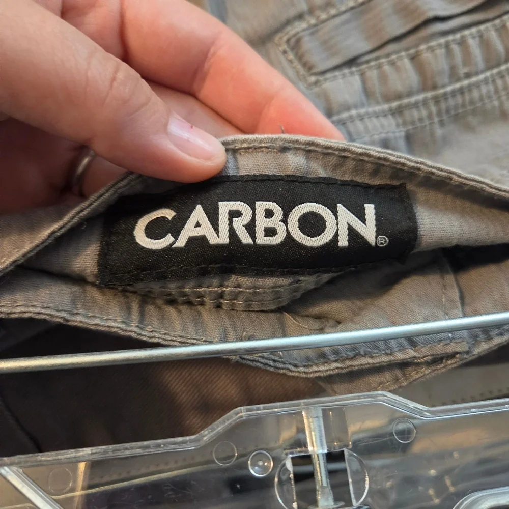 Carbon Mens Grey Cotton Cargo Shorts Size 32 Utility Multi Pocket Drawstring Hem